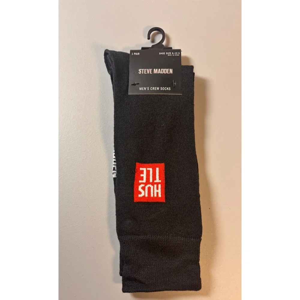 Steve Madden Mens Crew Socks‎ 6 Pack Shoe Size 6-12.5 Novelty Patterns Black